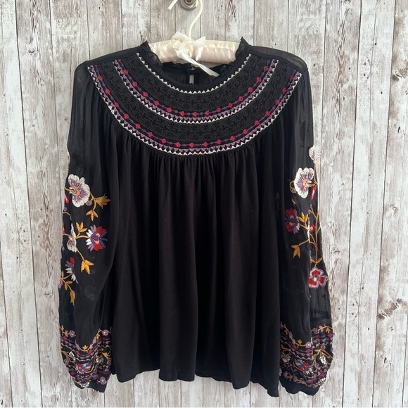 Anthropologie Tops - Anthropologie Akemi + Kin Louise Black Blouse Embroidery Beaded Boho XS
